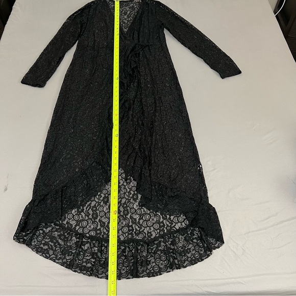 Floral print Lace long maxi wrap dress cover up blouse Tie waist Wrap design L - Picture 15 of 15